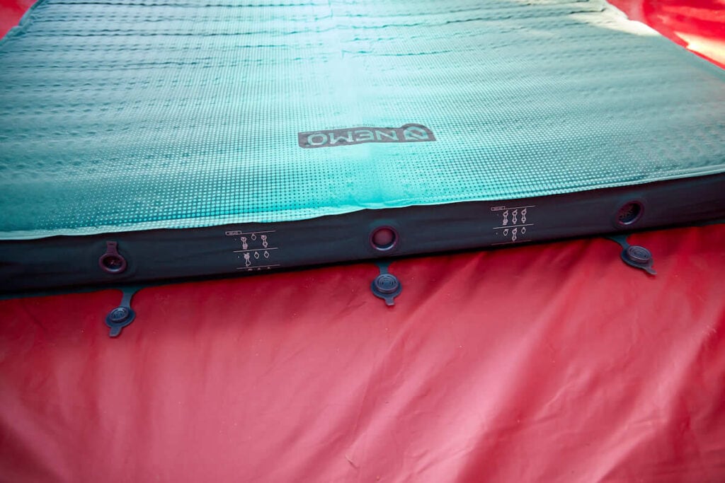 The 3 valves open on the NEMO Roamer Double Sleeping Pad to deflate the sleeping pad