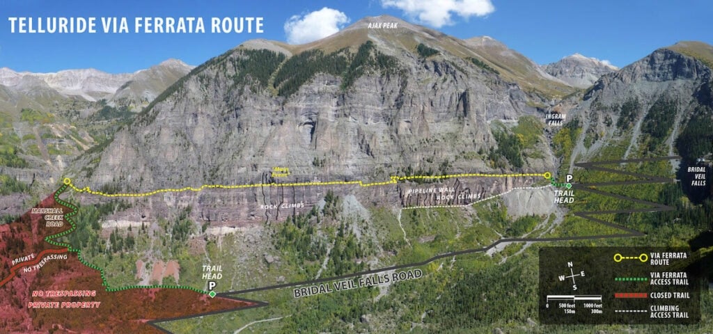 Map of the Telluride Via Ferrata Route