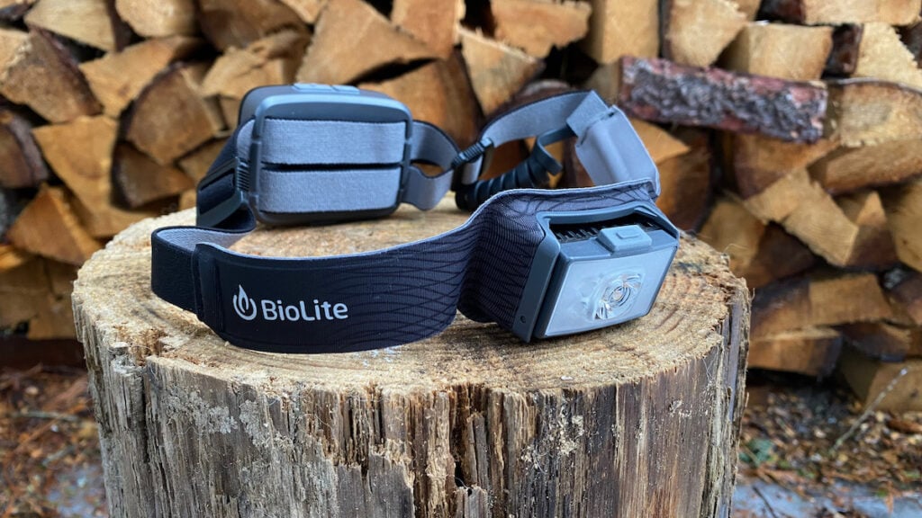 BioLite Headlamp 750 on a stump