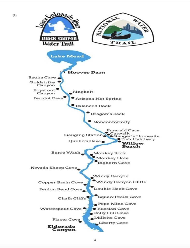 Black Canyon Water Trail map with highlight stops and sights