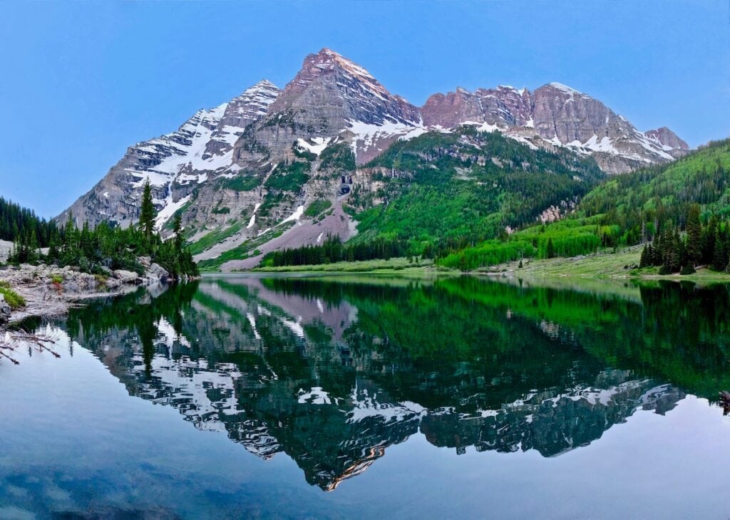 Maroon Bells reflection on Crater Lake in Aspen Colorado