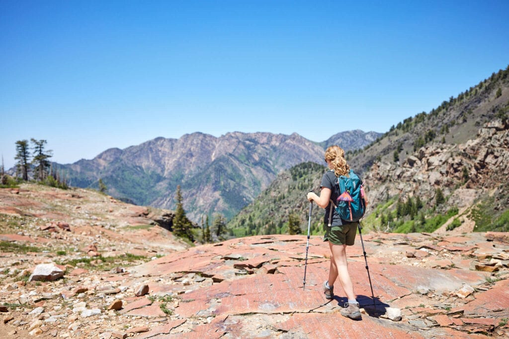 Woman hiking in the Oboz Sawtooth X hiking boots