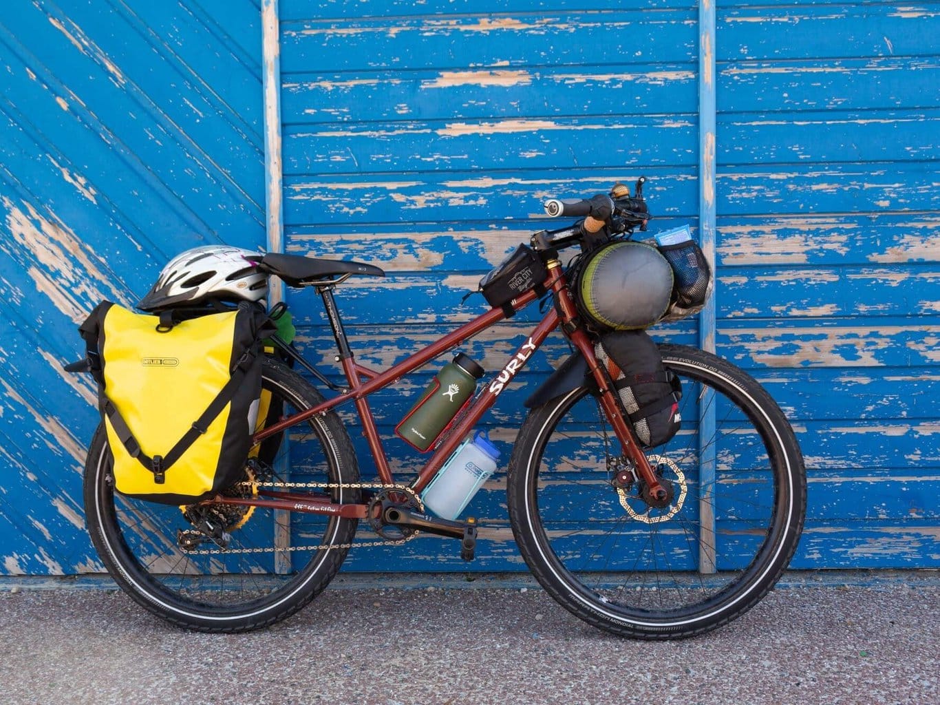 Bike touring bike loaded with gear and bags