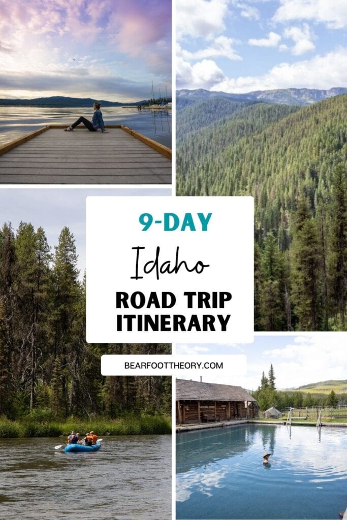 collage of Idaho with text "9-day Idaho road trip itinerary"