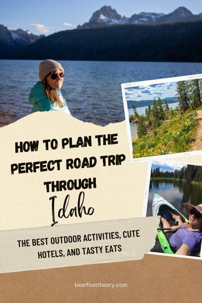 collage of Idaho with text "how to plan the perfect road trip through Idaho"