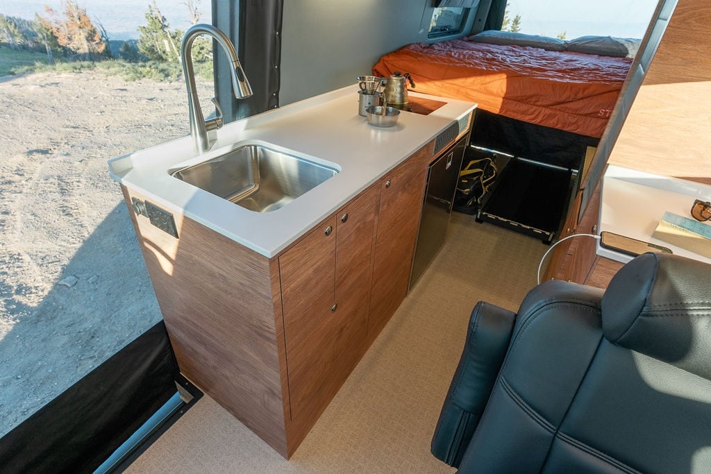 Sprinter Van conversion with Lonseal Ridge vinyl flooring