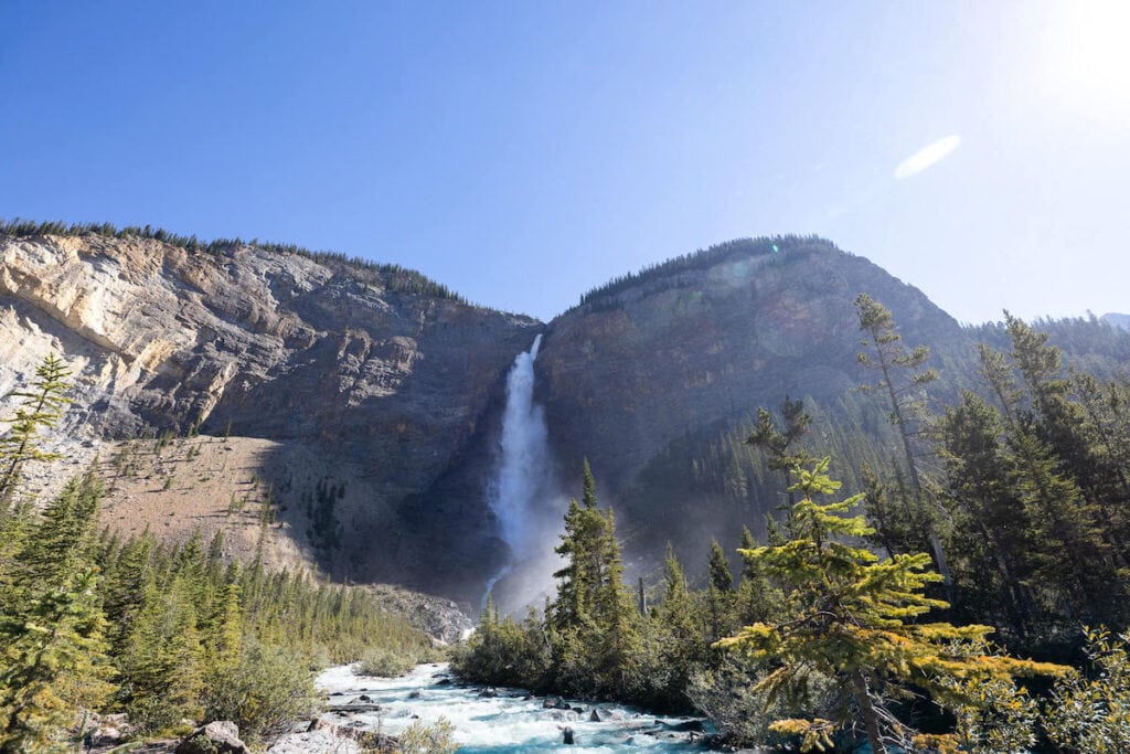 Cascading Takkawaw Falls in Yoho National Park in British Columbia