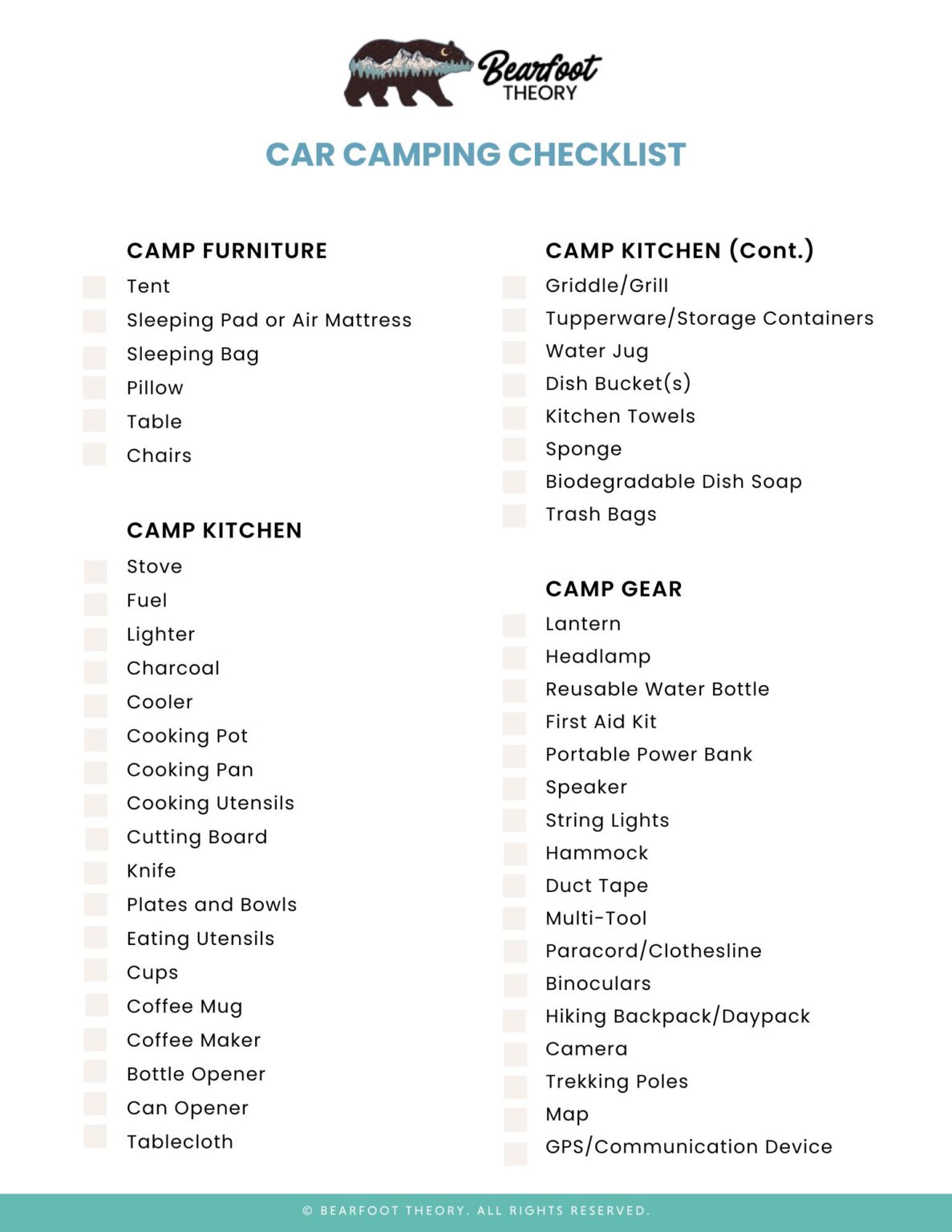 Automobile Tenting Necessities (+ Printable Packing Guidelines ...