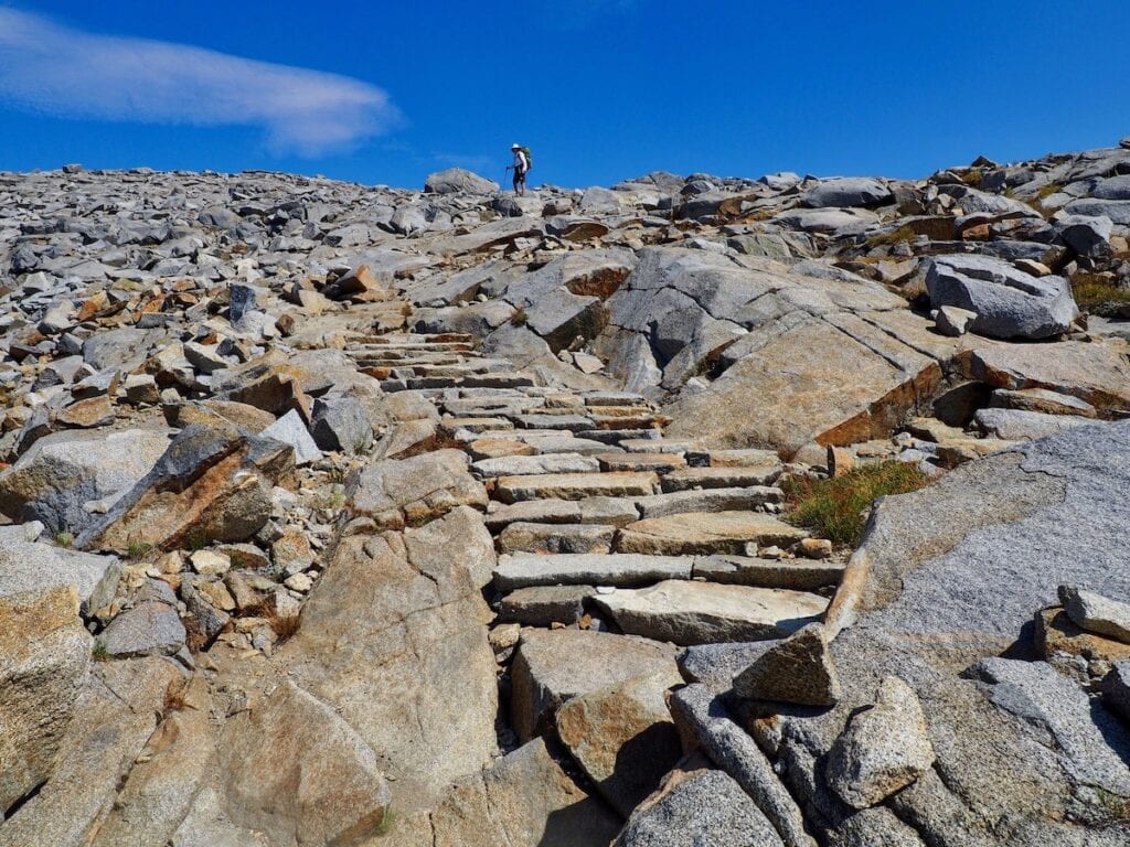 Rocky trail Donahue Pass on the John Muir Trail