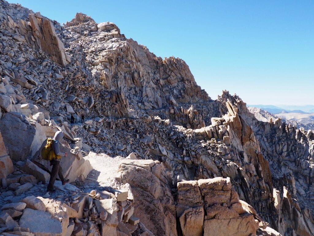 Jagged rocky trail up to Mt Whitney at the end of the John Muir Trail