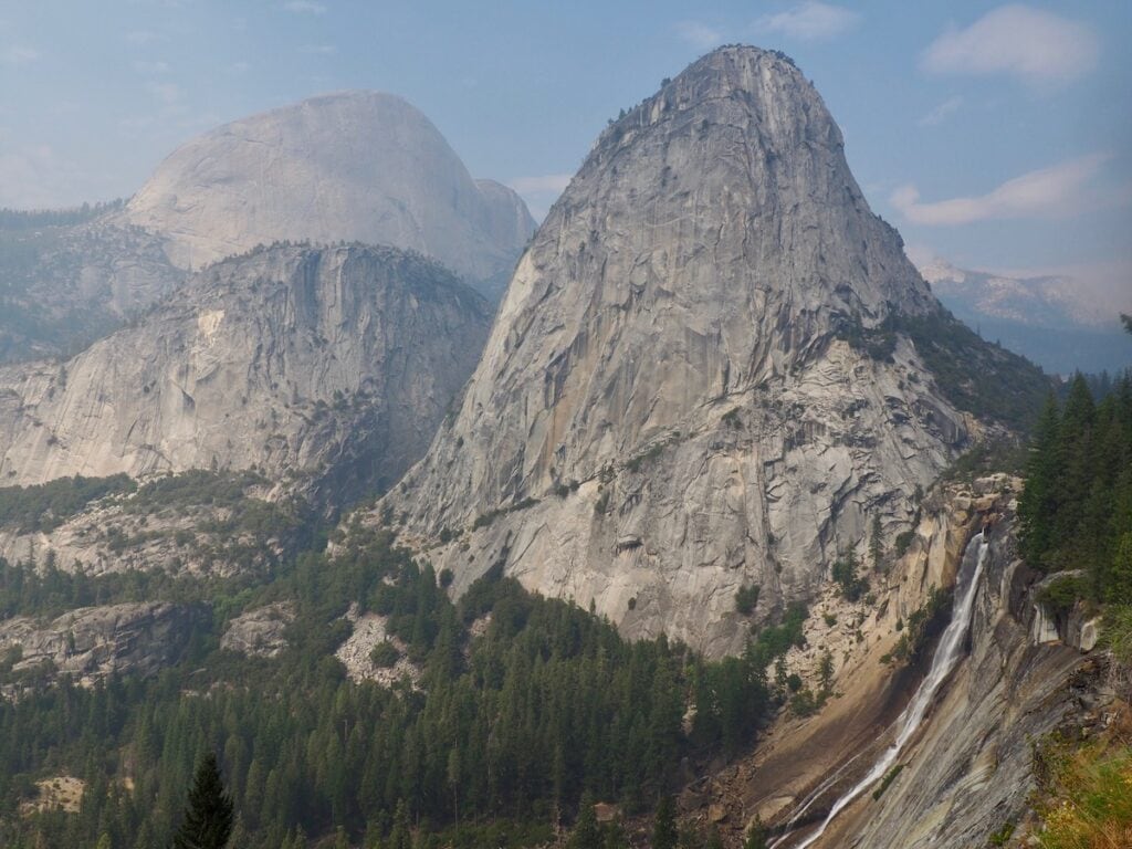 Nevada Falls waterfall on a hazy day. Day 1 of the John Muir Trail