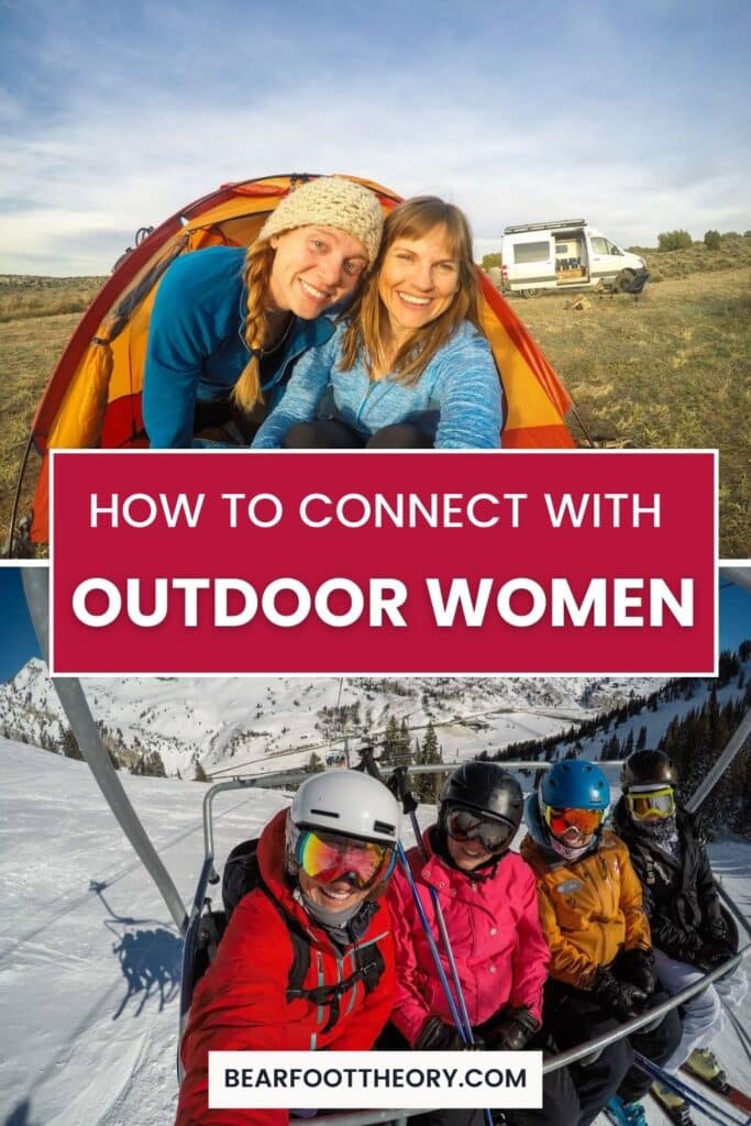 Kristen Bor smiling with other women with text that says "How to Connect with Outdoor Women"