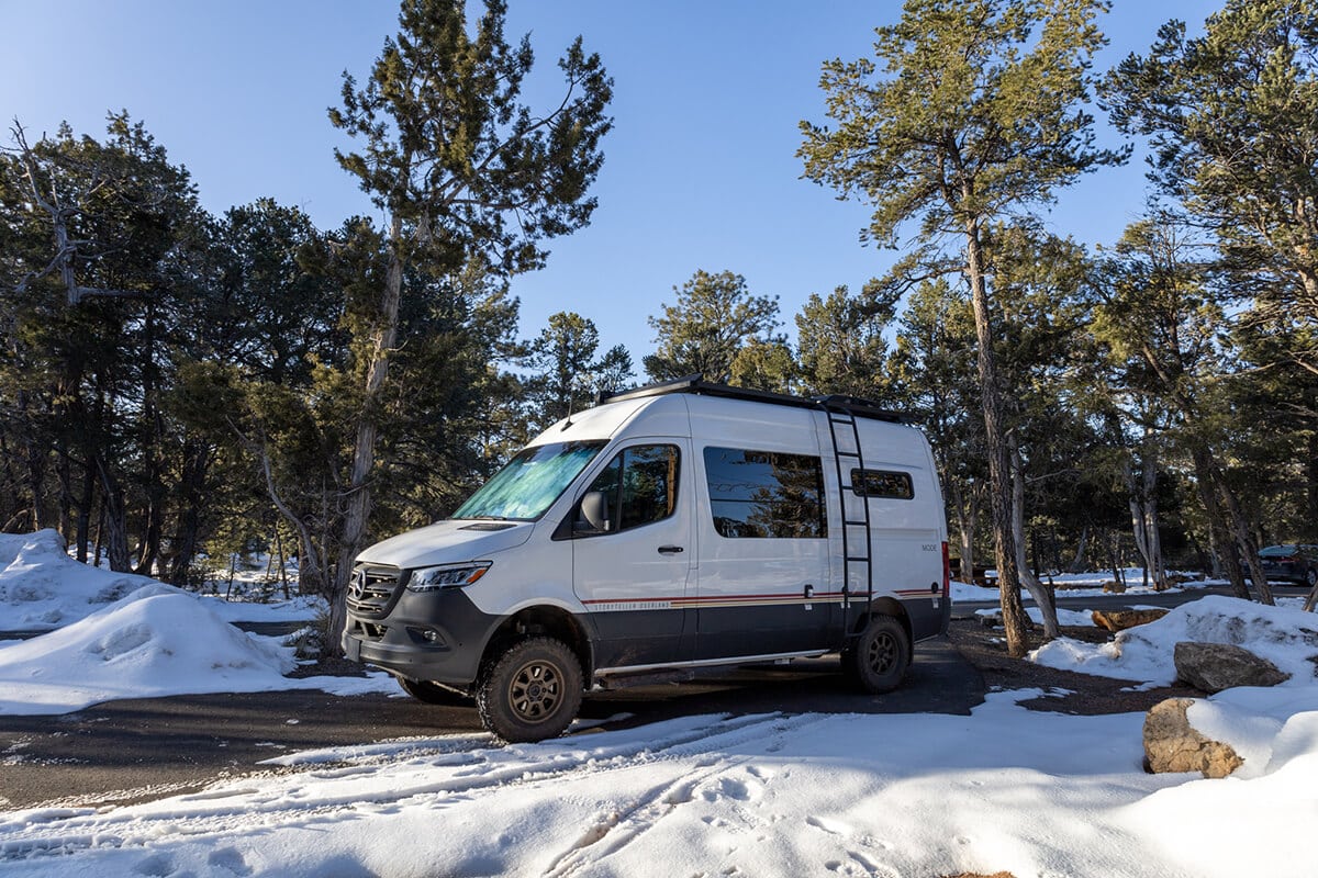 Storyteller Overland Classic MODE van camped in the snow at the Grand Canyon