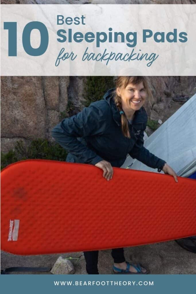 Kristen Bor putting a red sleeping pad into a tent with text that reads "10 Best Sleeping Pads for Backpacking"