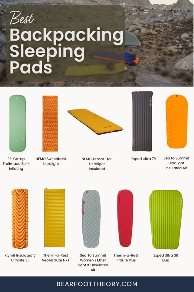 Product photos of 10 sleeping pads with text that reads "Best Backpacking Sleeping Pads"