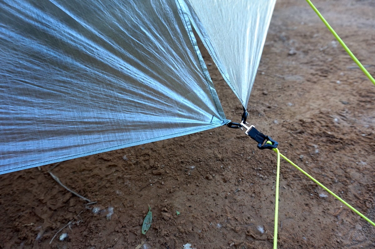 The metal hook that keeps both vestibules doors in place in the Zpacks Duplex tent