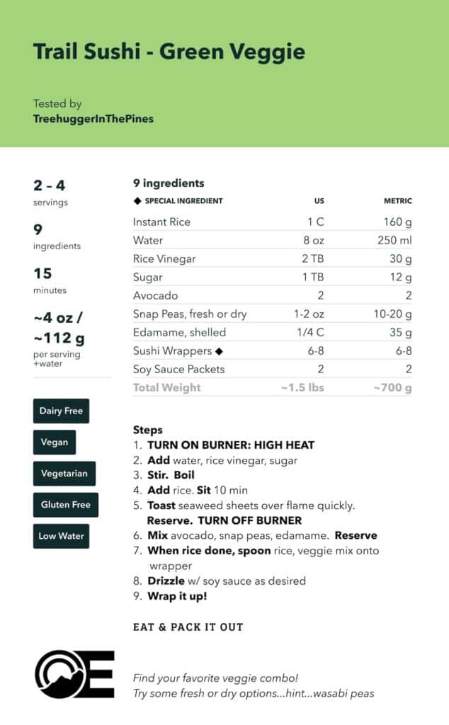 Vegan trail sushi recipe card