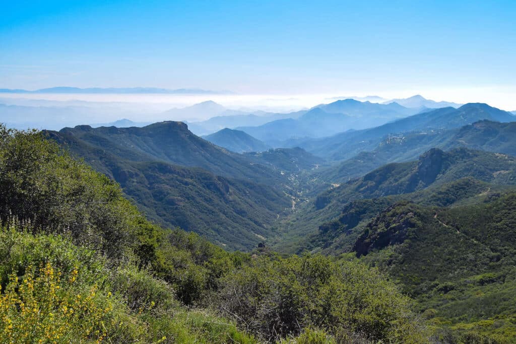 Views out over the Santa Monica Mountains in California from Sandstone Peak