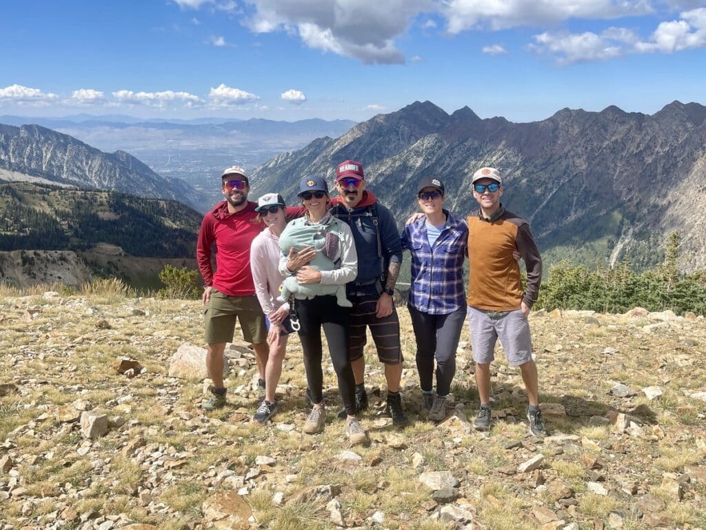 Group of hikers at the top of Mount Baldy in Salt Lake City