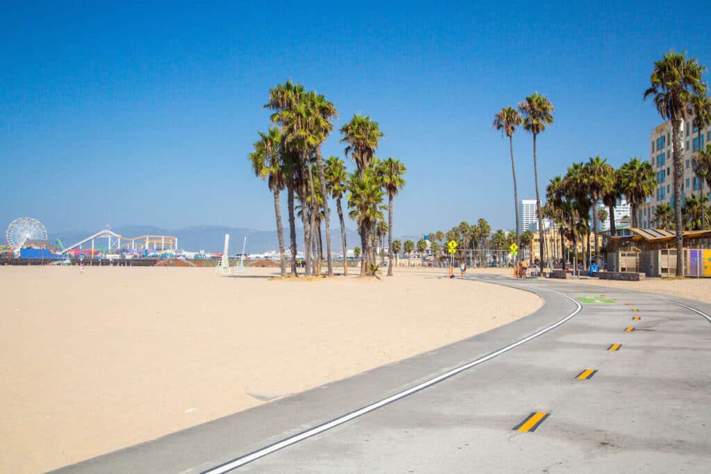 Venice waterfront and velocipede path in California