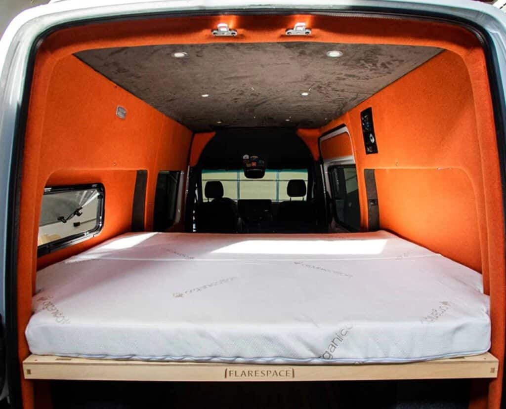 Flarespace custom mattress for Sprinter camper van with flares