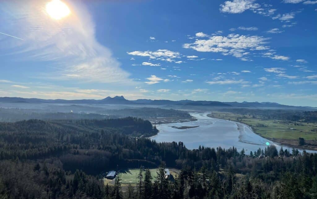 Views out over river delta from hike near Astoria, Oregon