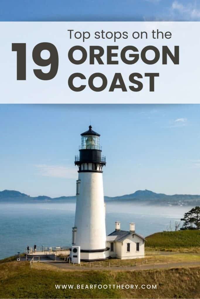 Pinterest image of lighthouse. Text says "19 top stops on the Oregon Coast"