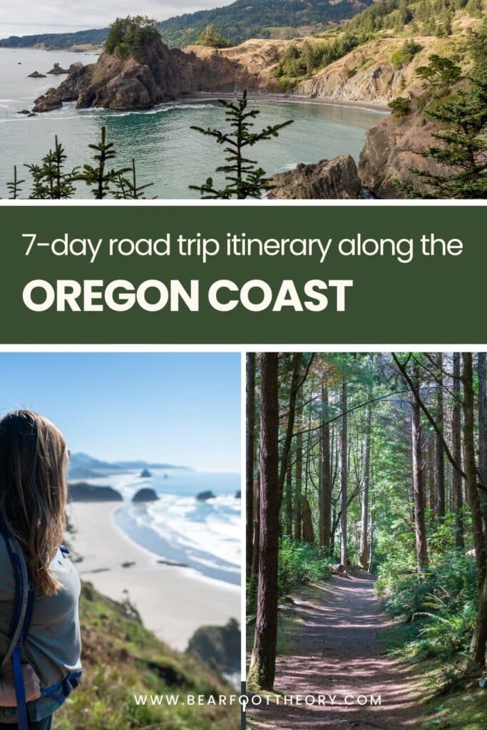 Pinterest image of collage of photos from Oregon. Text says "7-Day road trip itinerary along the Oregon Coast"