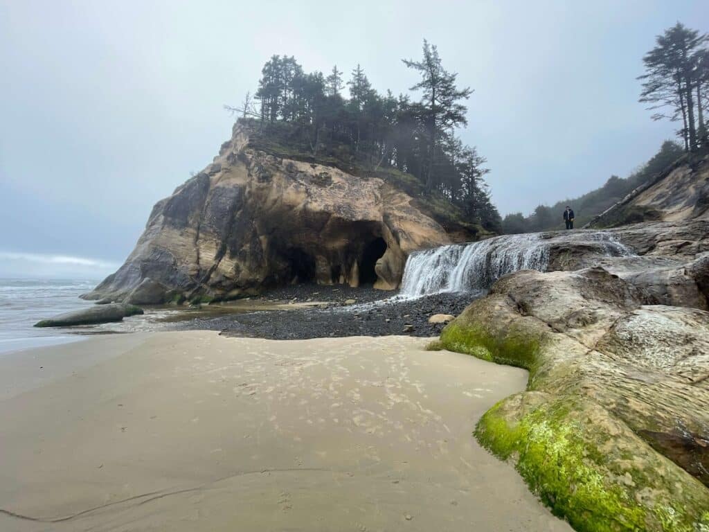 Waterfall on the beach at Hug Point in Oregon