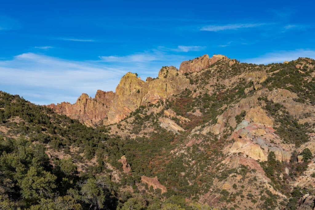 Rocky mountainous terrain along the Lost Mine Trail in Big Bend National Park