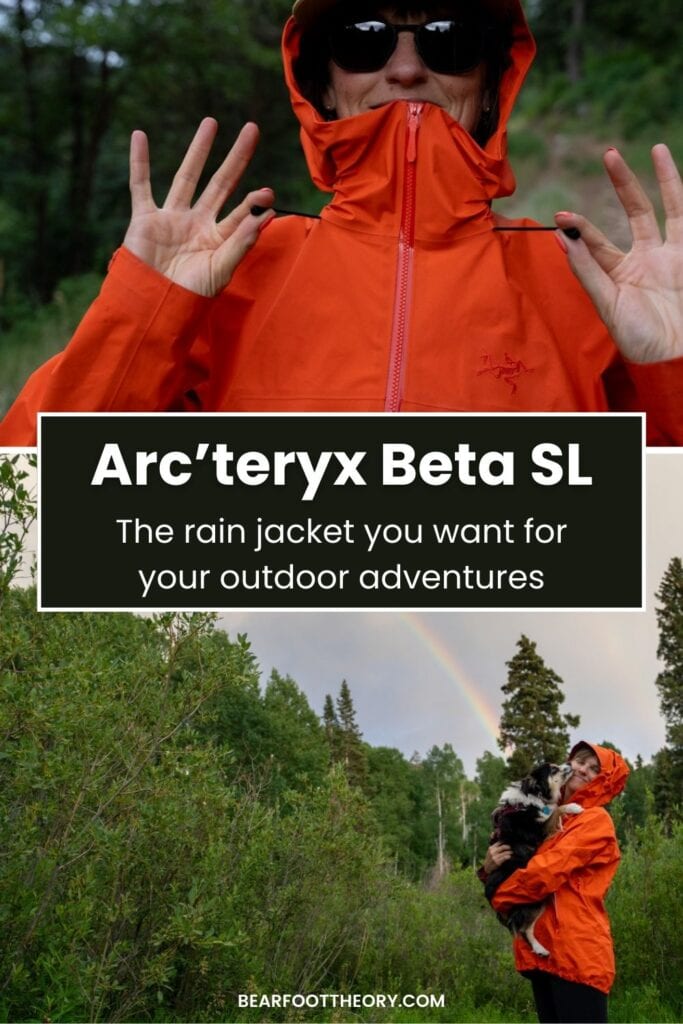 Women wearing red rain jacket with text Arc'teryx Beta SL - the rain jacket you want for your outdoor adventures