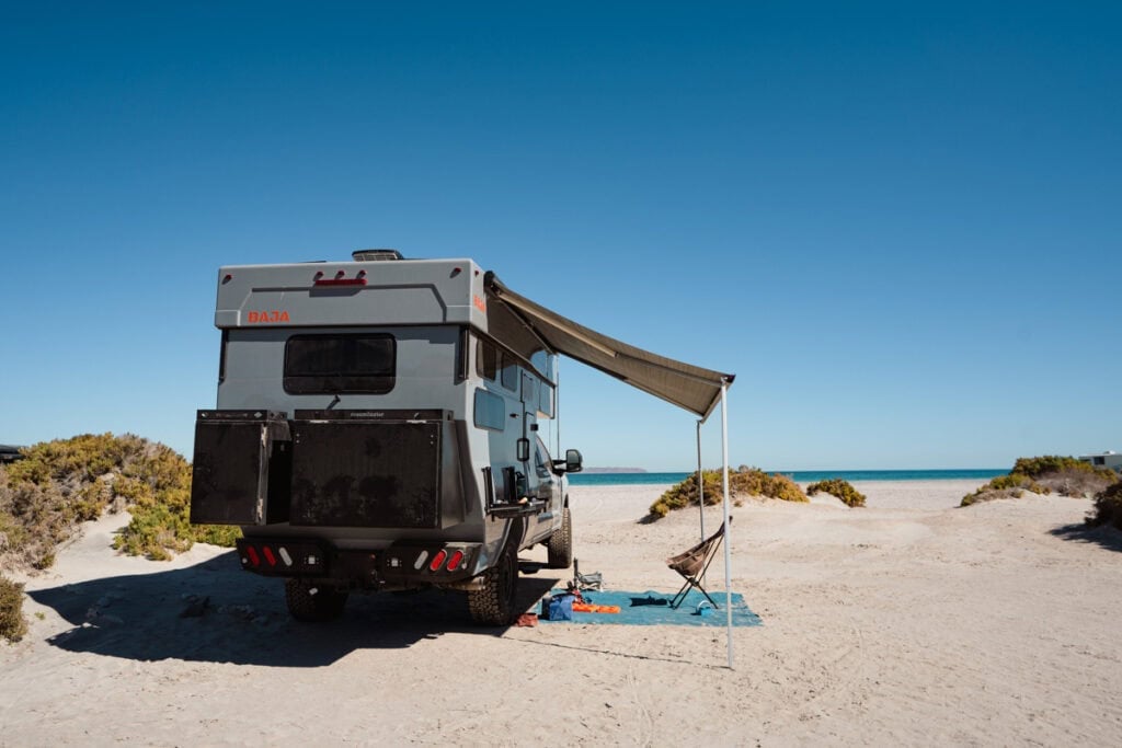 Rossmonster Baja Trail LX on the beach in Baja with the awning out