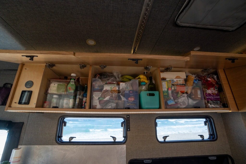 food inside cabinets in the Rossmonster Baja Trail LX