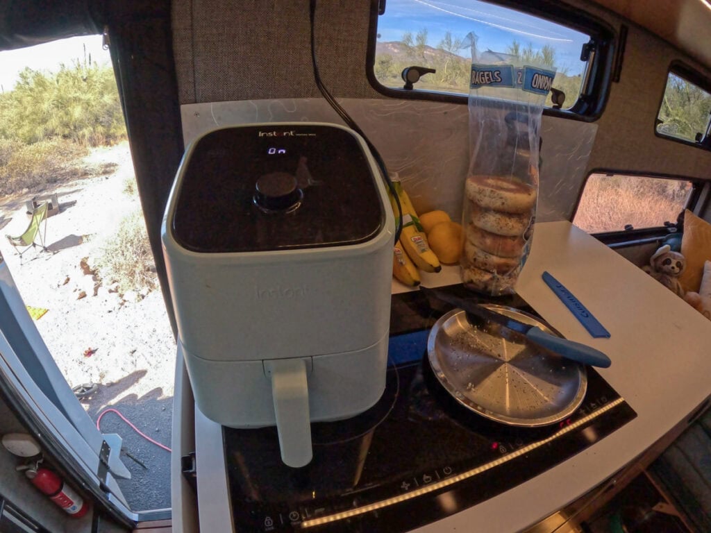 Airfryer on the counter inside the Rossmonster Baja LX